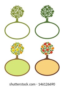 Pear tree and apple tree. Label with space for your text. Vector illustration. 