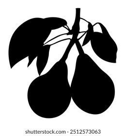 Pear tree branch with fruit and leaves, vector illustration. Delicious pears silhouettes. Healthy nutrition, diet, organic, vegan food.