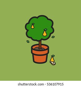 Pear tree in a clay pot Minimalistic Flat Line Color Stroke Icon Pictogram Illustration