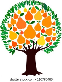 Pear tree isolated on White background. Vector illustration