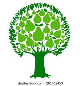 Pear tree isolated on White background. Vector illustration