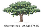 A pear tree laden with ripe fruit in a verdant orchard under a clear blue sky