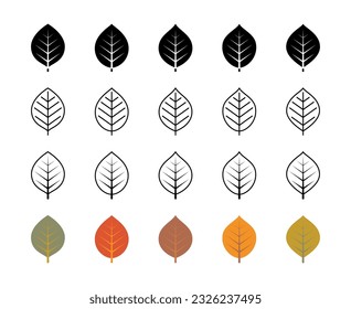 Pear tree leaf vector icons. Nature and ecology. Pear leaves, plant, icons, drawing and more. Isolated pear leaf icon collection for websites on white background. Vector symbol set.