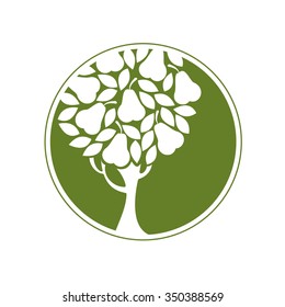 Pear tree. Round icon. Vector emblem.