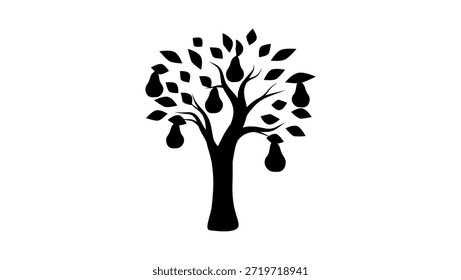 Símbolo del árbol de pera, silueta aislada negra