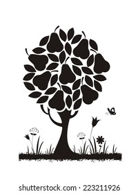 Pear Tree. Vector Silhouette. 