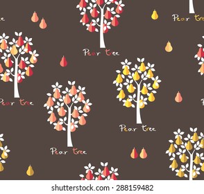 Pear trees seamless pattern. Garden background.