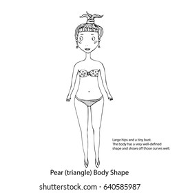 Pear or Triangle Women Body Type Figure Sketch. Hand Drawn Vector Illustration Isolated on a White Background.