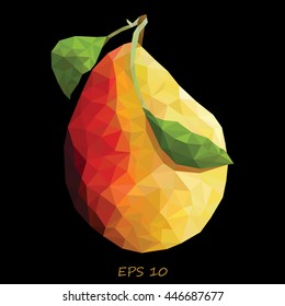 Pear in triangles. Low-poly triangular style illustration. 