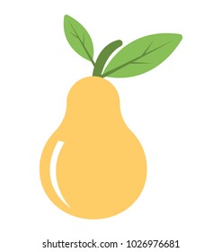 
A pear with two leaf, flat vector icon 
