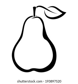 Pear. Vector black contour.