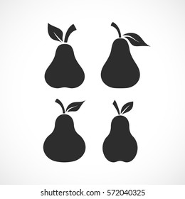Pear vector black silhouettes on white background. Pear shape vector illustration.