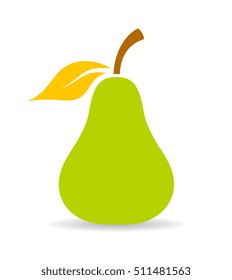 Pear vector cartoon icon illustration isolated on white background. Green peach vector illustration. Peach cartoon eps. Peach drawing clip art.