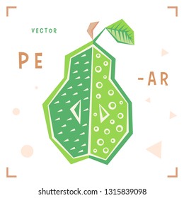 Pear vector. Cartoon pear isolated vector illustration for package, menu, label, advertise. Abstract cartoon pear poster for nursery, print, card.  Cartoon pear isolated abstract vector illustration