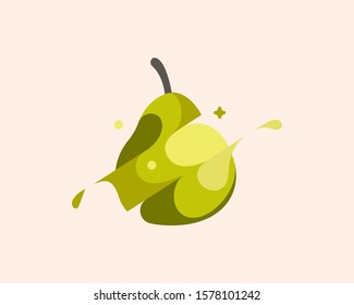 Pear vector colorful modern minimal style illustration. Creative icon logo splash concept explosion with drops. Fresh fruit vector logo emblem symbol logotype