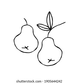 Pear. Vector drawing for cookbook, recipes, menu, cards, posters, stickers, textile of apparel, kids bedroom decor. Doodle vector illustration.