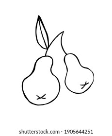 Pear. Vector drawing for cookbook, recipes, menu, cards, posters, stickers, textile of apparel, kids bedroom decor. Hand drawn vector illustration on a white background.