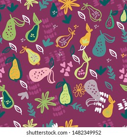 Pear vector drawing. Isolated hand drawn full pear.  Summer fruit engraved style illustration. Detailed vegetarian food  sketch. Great for label, poster, print