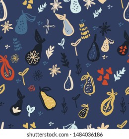 Pear vector drawing. Isolated hand drawn full pear.  Summer fruit engraved style illustration. Detailed vegetarian food  sketch. Great for label, poster, print