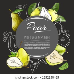 Pear vector hand drawn healthy food illustration. Fruit design with sketch elements for banner, greeting card