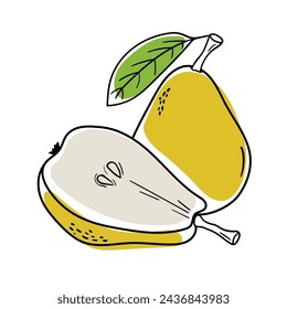 Pear vector icon in doodle style. Symbol in simple design. Cartoon object hand drawn isolated on white background.