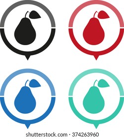 Pear - vector icon; map pointer;  message bubble