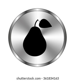 Pear - vector icon;  metal button