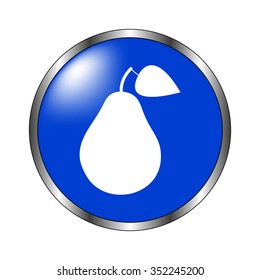 Pear - vector icon on the blue button