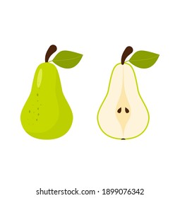 Pear vector icon on white background, flat, cartoon style. For web design and print.