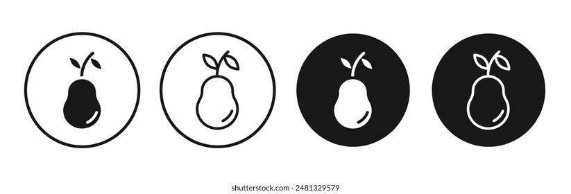 Pear vector icon set black filled and outlined style.