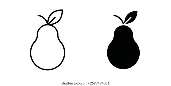 Pear vector icon set black filled and outlined style.