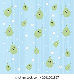 Pear vector illustration. Colorful seamless pattern of cute little pears. Fruit wallpaper. Colorful digital art.