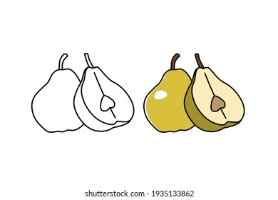 Pear vector illustration. Pear for coloring book. Natural fresh farm food for healthy nutrition isolated on white background.
