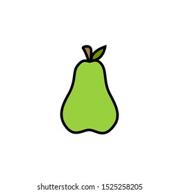 Pear vector illustration. Cute hand drawn outlined autumn green fruit. Isolated cartoon graphic icon.