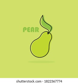 ilustración vectorial de pera. pera fresca con emblema de hoja verde sobre ella en forma de contorno. para el diseño de sitios web o medios impresos como carteles, menús y libros de imágenes para el aprendizaje de los niños, etc.
