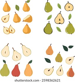 Pear Vector Illustration, Fruit Pattern on White Background.