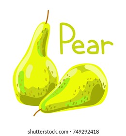 Pear vector illustration isolated o white with text. 