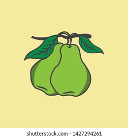 pear Vector illustration. Sketch textured green pears, pears with a yellow background. Fresh fruit silhouette from Pear
