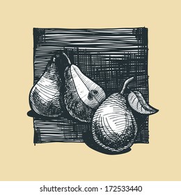 pear, vector illustration stylized as engraving.