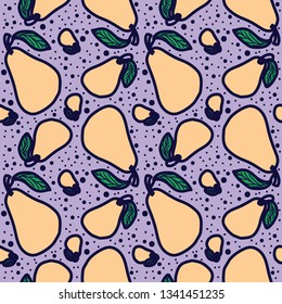 Pear vector lines seamless pattern. Funny doodle healthy food on a light background.