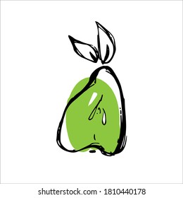 Birne, Vektorgrafik im Konturstil. Natürliche Zutaten aus biologischem Anbau, Nahrung für Vegetarier und Veganer. Design-Element, Logo, Druck, Aufkleber.
