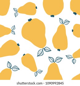 Pear vector seamless pattern. Endless texture for kitchen wallpaper, textile, fabric, paper.Food background. Flat vegetables on white. Vegan, farm, natural