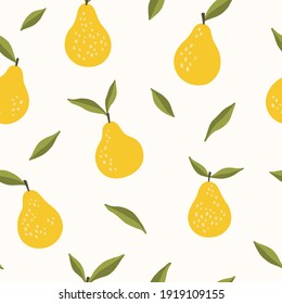 Pear vector seamless pattern. Fruit flat repeat background