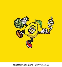 pear vector smoking joint hold nug weed cartoon