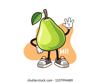 Pear wave hand cartoon. Mascot Character vector.