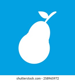 Pear web white icon isolated on a blue background. Vector symbol