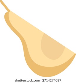Cuña de pera con tallo y cavidad de semilla, superficie de corte limpio y sombreado suave en blanco. Símbolo de frescura, snack saludable, nutrición y alimentación natural. Ilustración vectorial de dibujos animados.