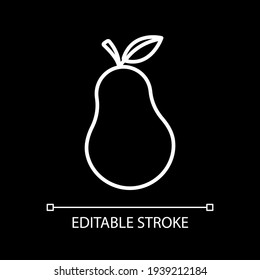 Pear white linear icon for dark theme. Ripe fruit. Fresh food. Nutrient product for dietary. Thin line customizable illustration. Isolated vector contour symbol for night mode. Editable stroke