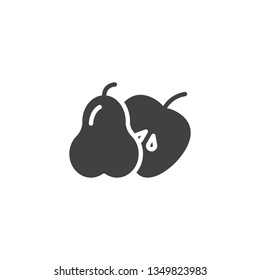 Pear whole and cut apple vector icon. filled flat sign for mobile concept and web design. Apple half and pear glyph icon. Healthy fruits symbol, logo illustration. Pixel perfect vector graphics