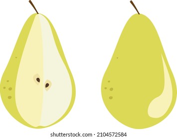 Birnen ganz und Schnittvektor-Illustration, Birnenfrucht gelb minimalistischer Stil